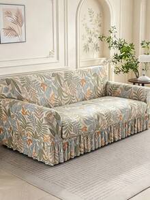 1pc Printed Ruffled Elastic Sofa Cover, One-Piece Full Coverage Sofa Protector, Living Room Home Decor, Machine Washable - Multicolor - View 9