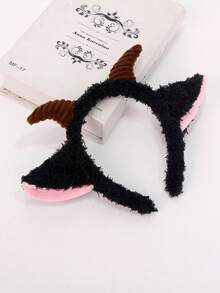 1pc Cute Animal Polyester Fiber Devil Horns & Sheep Ears Headband, Halloween Headpiece For Holiday Party Costume, Masquerade Headband - Black - View 2