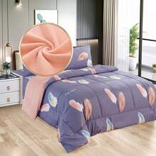 Edredón Matrimonial de Lujo Doble Vista Piel de Ángel, Suave y Acolchado, Incluye Edredón Relleno, 2 Fundas de Almohada, Sábana Superior y Sábana Ajustable (5 Piezas en Total) - Durazno - Ver 11