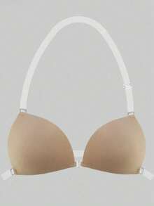 1pc/2pcs Women's Triangle Front-Closure Bra, Nude & Black Available, Soft Invisible Cups With Transparent Adjustable Straps, Lightweight Shaping Everyday Bra, Suitable For Dresses, Tank Tops And Tight Tops - Multicolor - View 11