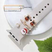 3pcs Cute Colorful Christmas Reindeer & Santa Claus Watch Band Decorative Rings, Multiple Styles Available, Compatible With Apple Watch Band Decoration, Perfect For Holiday Wear - Gold - View 3