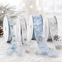 4 Rolls/1 Roll Winter Snowflake Chiffon Ribbon Silver Glitter Organza Satin Ribbon DIY Gift Wrapping Bows Christmas Tree Decoration - Multicolor - View 2