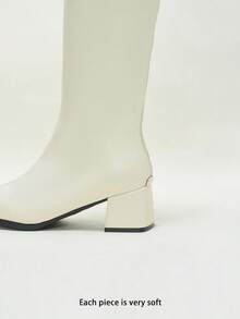 Girls' Knee High Boots Square Toe Chunky Heel, Soft Faux Leather Side Zipper, Autumn Winter 2026 - White - View 7