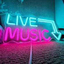 雙色 LIVE MUSIC 箭頭霓虹燈，音樂酒吧與酒吧牆面裝飾氛圍燈，USB供電 - 雙色 - 查看 3