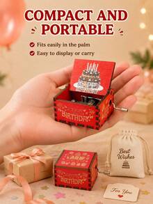 Hand-Crank Music Box - "Happy Birthday"; Perfect Gift For Birthday, Christmas, Anniversary And Valentine's Day; Also Suitable As Home Decor Ornament. - Multicolor - View 9