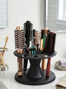 Hair Brush Holder, Round Hair Brush And Comb Storage Rack, Round Hair Brush Storage Rack, Professional Salon Curling And Dyeing Tool Display Rack, Black Comb Holder, Multi-Slot Scissors Holder, Desktop Bathroom Storage, Salon Hairdressing Station Vanity, Used For Hair Styling Accessories - Multicolor - View 5
