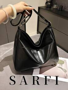 Fashionable High-End Solid Color Crossbody Bag, Minimalist Versatile, Adjustable Shoulder Strap Shoulder/Crossbody Bag - Black - View 1