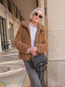 Women's Faux Fur Hooded Pocket Coat - Perfect Choice For Autumn/Winter - Khaki - View 6