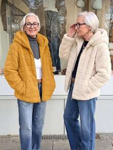 Women's Faux Fur Hooded Pocket Coat - Perfect Choice For Autumn/Winter - Yellow - View 5