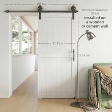 HOMCOM 36"X84" Sliding Barn Door With 6FT Sliding Door Hardware Kit & Industrial Handle, Upgraded Rollers, Floor Guide, Waterproof Plastic Surface, Pre-Drilled Easy Assembly, White - A - View 5