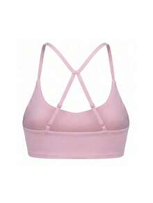 Women's Casual Sport Criss Cross Ruched Bust Removable Pads Crop Tops,Solid Color Adjustable Strap Basic Softery Camisole,For Yoga,Outdoor Sports - Pink - View 5