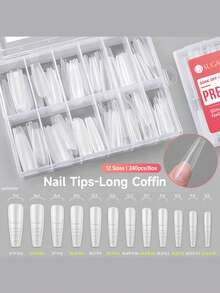 UR SUGAR 240Pcs Long Pre‑Shaped Full‑Cover False Nail Tips, 12 Sizes Acrylic Soak‑Off Nail Extension Tips, Multi‑Size Press‑On Manicure Supplies For Home DIY & Professional Salon - Clear - View 14