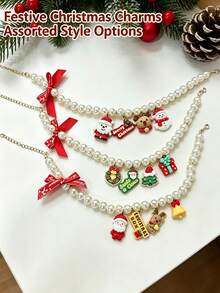 Christmas Adjustable Pet Pearl Necklace, Paired With Christmas Themed Decorative Pendant, Fashionable Pet Gift, Suitable For Cats And Small Dogs - Multicolor - View 4