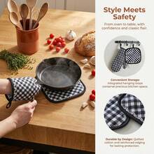 Heat-Resistant Gloves And Pads Set, Fashionable Printed Pattern, Suitable For Baking, Cooking, Grilling - View 3