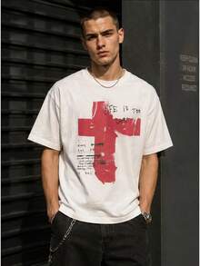 Herren Neues Mode Hip-Hop-Muster T-Shirt, atmungsaktiv - Weiss - Übersicht 2