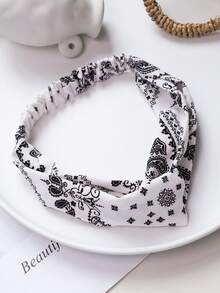 1pc Vintage Paisley Flower Print Criss-Cross Elastic Fabric Headband, Multiple Colors Available, American Street Style Vibe - Multicolor - View 10