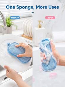 Multi-Purpose Scrub Sponge Set, Double-Sided Cleaning Pads W,Hanging Loop, Soft Fiber Dishwashing & Kitchen Scrubber, Bath Body Scrub Pad, Reusable Household Tools,Home,Kitchen,Bath, Gift For Moms,Home Organizers,Cleaners, Mother's Day,Christmas - Multicolor - View 9