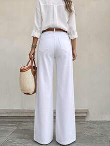 Women's Fashion Casual Straight Leg Jeans, Versatile Comfortable Daily Street Style, White, Autumn - White - View 4