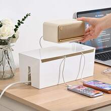 Desktop Cable Management Box, Large And Small Sizes, Power Strip Router Cable Organizer Hidden Storage Box, Home Desk Cable Management Box - White - View 3