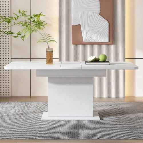 Extendable Dining Table, Dining Table With Storage, Rectangular Dining Table, Coffee Leisure Table, Modern Simple Iron Dining Table, Space-Saving Multifunctional Dining Table, White - White - View 1