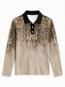 Men's Autumn Casual Vintage Gradient Color Button Long Sleeve Polo Shirt - Multicolor - View 4