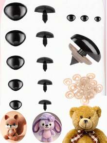 300/200/100pcs Nose Set For Dolls, DIY Handmade Plush Doll Making Accessories, Black Plastic Triangle Nose With Washer, Handmade Puppet Bear Plush Doll Decoration Parts, Suitable For DIY Art Enthusiasts' Craft Projects Kit - Multicolor - View 1