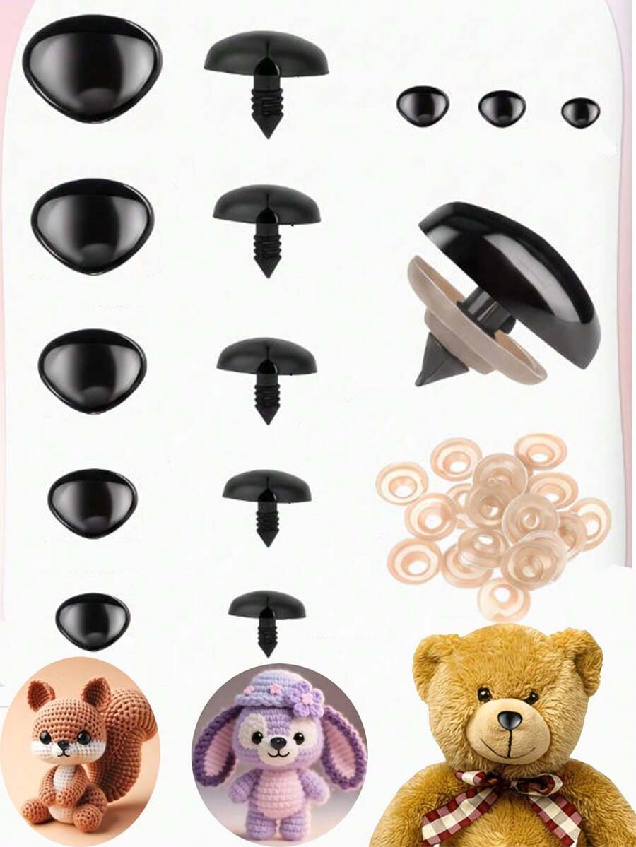 300/200/100pcs Nose Set For Dolls, DIY Handmade Plush Doll Making Accessories, Black Plastic Triangle Nose With Washer, Handmade Puppet Bear Plush Doll Decoration Parts, Suitable For DIY Art Enthusiasts' Craft Projects Kit - Multicolor - View 1