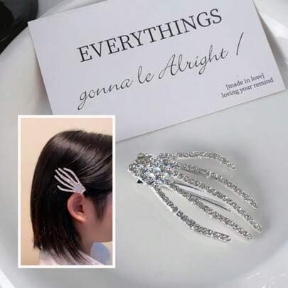 2pcs Skull Hand Shaped Hair Clips, Gothic Silver Rhinestone Skull Hand Headband, Punk Ghost Hand Hair Clips, Women's Halloween Decoration Adult Props