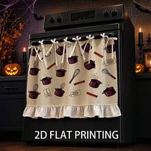 1PC Kitchen Stove Curtain, Cabinet Curtain, Apron. Features A 2D Graphic Print Design With A Kitchen Cookware Print. Can Be Used As A Stove Curtain, Oven Curtain Or Kitchen Sink Curtain-Perfect For Halloween Decorations - Multicolor - View 6
