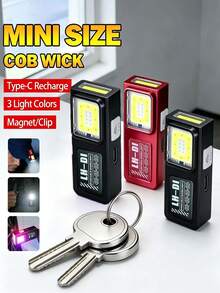 2/1pc Mini COB LED Work Light, Type‑C Rechargeable EDC Flashlight With Magnetic Back & Clip, 5 Lighting Modes Red‑Blue Warning Strobe Light For Repair, Camping - Mini Work Light Flashlight - View 2