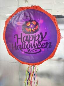 Halloween Themed Pattern, 1pc Round Foldable Pull String Piñata, Birthday Party Game Prop Fillable With Candy And Gifts - B - View 6