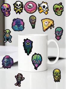 50Pcs PP Cool Colorful Skull Stickers, Graffiti‑Style Funny Patterns Of Skulls, Zombies And Halloween Monsters, Suitable For Journals, Water Bottles, Notebooks, Storage Boxes, Skateboards, Helmets, Luggage, Laptops - Multicolor - View 7
