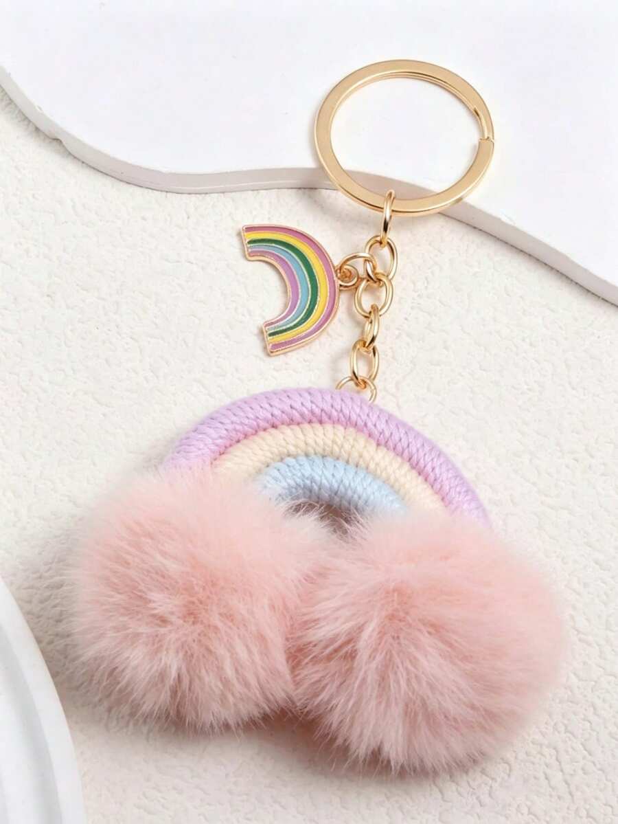 Cute Creative Fairy Tale Plush Pom Pom Rainbow Personalized Keychain Exquisite Bag Accessory - Pink - View 1