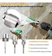 3 Piezas Herramientas para Roscado de Tubos PVC/PPR, 1/2, 3/4 y 1 Pulgada, Roscador de Rosca Interna y Externa de Acero al Carbono, Vástago Hexagonal para Taladro y Atornillador de Impacto, para Instalación, Reparación y Bricolaje - 3 uds. - Ver 2
