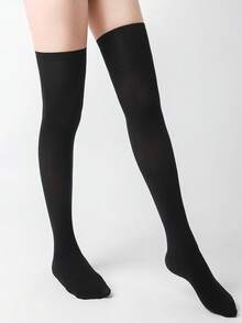 Women's Solid Color Minimalist Over-The-Knee Socks, Comfortable For Everyday Wear - White - View 9