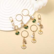 Creative Alloy Oil Drop Lotus Leaf Pendant Key Ring Faux Pearl Letter Hanging Tag Hanging Chain Car Key Bag Pendant - Multicolor - View 5