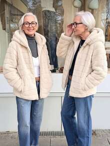 Women's Faux Fur Hooded Pocket Jacket - Perfect Choice For Autumn/Winter - Beige - View 8
