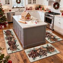 1/2/3pcs Christmas Theme Kitchen Rugs, Flannel Kitchen Mats With Christmas Pine Cone And Pine Branch Pattern, Soft Comfortable Absorbent Non-Slip Machine Washable With Non-Slip Backing, Multi-Purpose Floor Mats Suitable For Doorway, Living Room, Bedroom, Kitchen, Dining Room, Bathroom, Patio, Entryway, Home And Holiday Decor - Multicolor - View 6