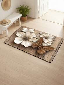 1pc Butterfly Flower Bathroom Mat, Bathroom Decor Mat! Vintage Floral Butterfly Diatomaceous Earth, High-End Decorative Carpet, Cool Tone Decor, Suitable For Living Room, Bedroom, Diatomaceous Earth, Bathroom Mat, Bathroom Carpet, Door Mat, Small Carpet, Carpet, Mat, Home Decor, Area Rug - Multicolor - View 5