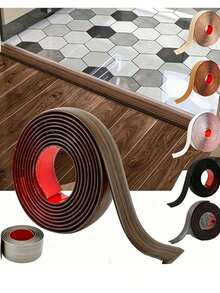 1m/1pc Self-Adhesive Wood Grain Floor Trim Strip, Edge Sealing Strip, Floor Joint Strip, Wood Grain PVC Threshold Trim, Peel And Stick, PVC Wear-Resistant Soft Plastic Door Bottom Anti-Collision Rubber Strip - Multicolor - View 2