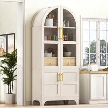 Highboard With Adjustable Shelves And Drawer, Kitchen Cabinet With Fluted Glass And Ample Storage, Ideal For Dining Room, Living Room, And Kitchen - White - View 3
