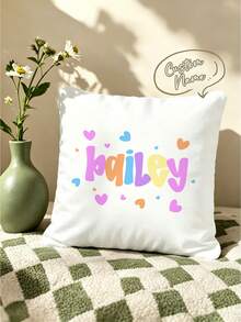1件 DIY 個性化姓名可客製化枕套，馬卡龍色愛心元素，舒適居家裝飾，適合送給朋友與家人的禮物，沙發床頭枕套，不含枕芯 - 彩色 - 查看 1