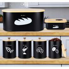 6-Piece Kitchen Storage Set With Bread Box, 3 Canisters, Butter Dish & Bamboo Lids, Modern Countertop Organizer For Bread, Coffee, Tea, Sugar & More - Black - View 3