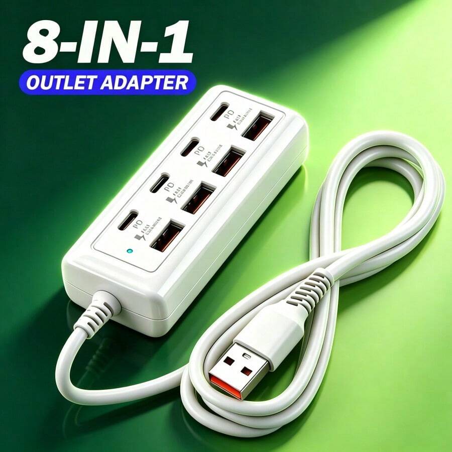 محور USB ب- 8 منافذ إلى 4 منافذ USB و4 منافذ Type-C بشحن سريع 25 واط، شحن متعدد المنافذ عالي السرعة، متوافق مع أجهزة USB بجهد 5 فولت بما في ذلك أجهزة الكمبيوتر وأجهزة الكمبيوتر المحمولة والأجهزة اللوحية وغيرها، محور USB 8 في 1 مع شحن سريع PD 25 واط ونقل البيانات، محول متعدد المنافذ مدمج متوافق مع أجهزة الكمبيوتر المحمولة والأجهزة اللوحية والهواتف الذكية وأقراص USB والأقراص الصلبة الخارجية وأجهزة USB الأخرى، مناسب للمنزل والمكتب والسفر وأجهزة الكمبيوتر والكاميرات