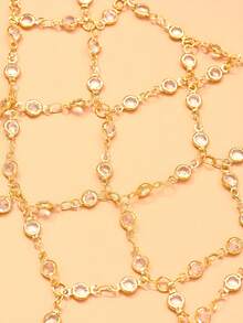 FAAABULS 1pc Gold Shiny Crystal Fishnet Back-Of-Hand Bracelet, Women's Wedding Party Photo Accessory - Multicolor - View 6