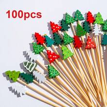 50/100pcs Christmas Cocktail Picks, 12 Styles Christmas Tree Holiday Appetizer Skewers Food Toothpicks, Christmas New Year Eve Party Decoration - Green - View 7