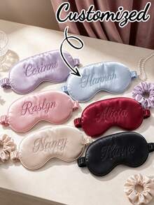 3pcs Customized Name Sleep Eye Mask Set With Storage Bag, Personalized Letter Sleep Mask, Best Bridesmaid Gift, Bridal Shower Gift, Personalized Wedding Favor, Shiny Faux Leather Eye Mask Gift Set - Multicolor - View 2