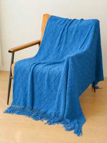 1pc Knitted Blanket, Sofa Throw, Bed Cover, Office Nap Knitted Shawl, Summer Lightweight Throw - Mondini Blue - View 1