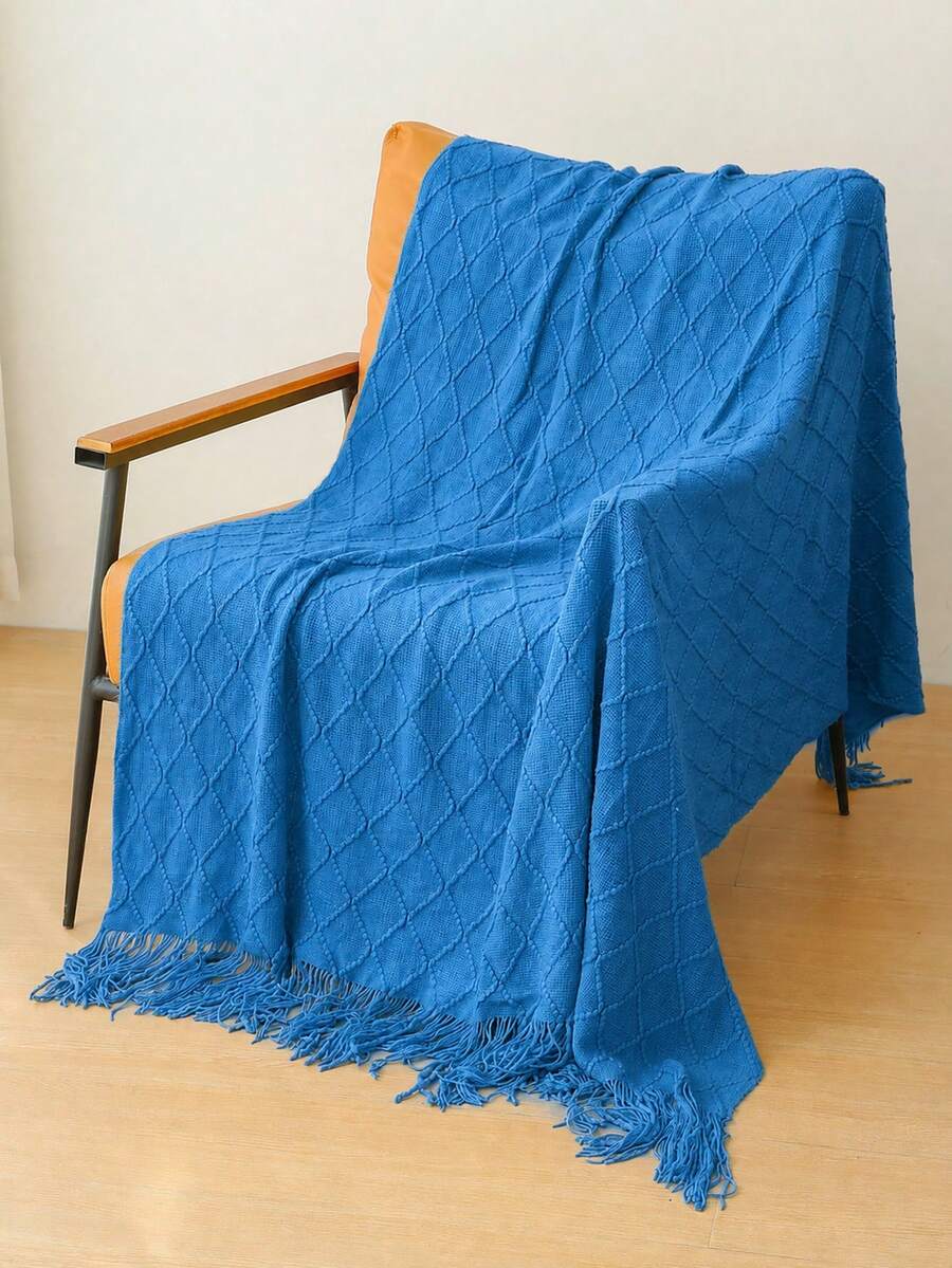1pc Knitted Blanket, Sofa Throw, Bed Cover, Office Nap Knitted Shawl, Summer Lightweight Throw - Mondini Blue - View 1