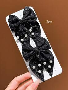 2pcs Premium Black Swallowtail Bow Hair Clips, Suitable For Daily Wear Hair Accessories - Multicolor - View 4